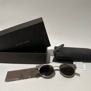 Bottega Veneta Silver Round Sunglasses with Black Case